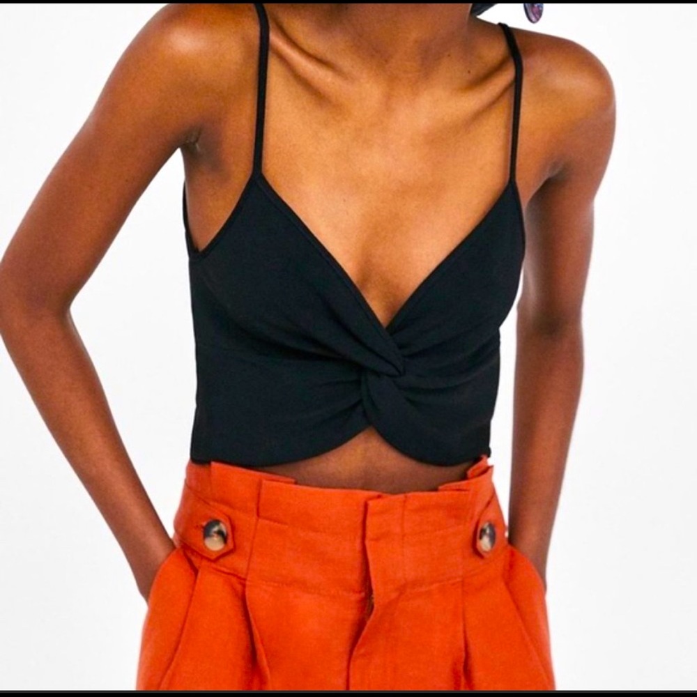 Zara knot front black crop top size S